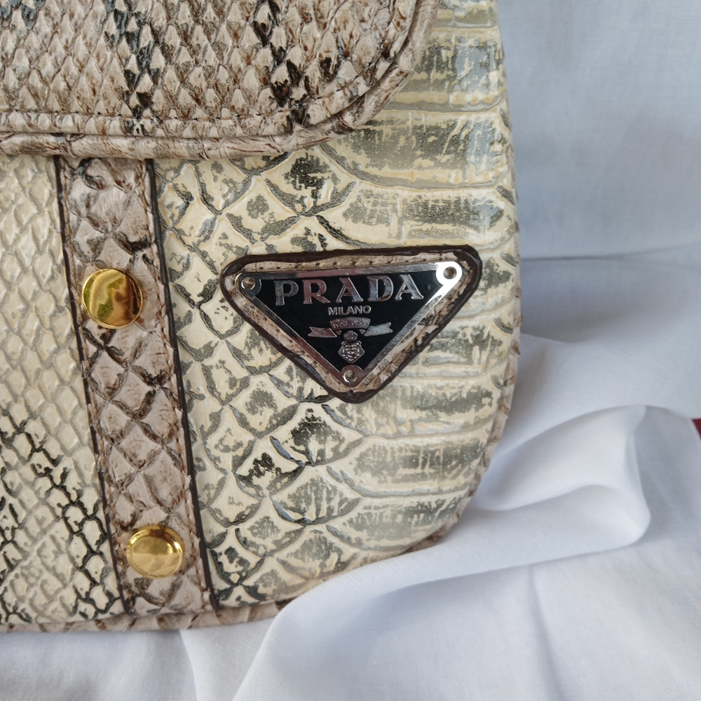 Prada Python Pattern Shoulder Bag - Tan And Cream - image 3